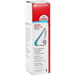 Verpackung von Nasenspray für Kinder mit rotem und weißem Design.