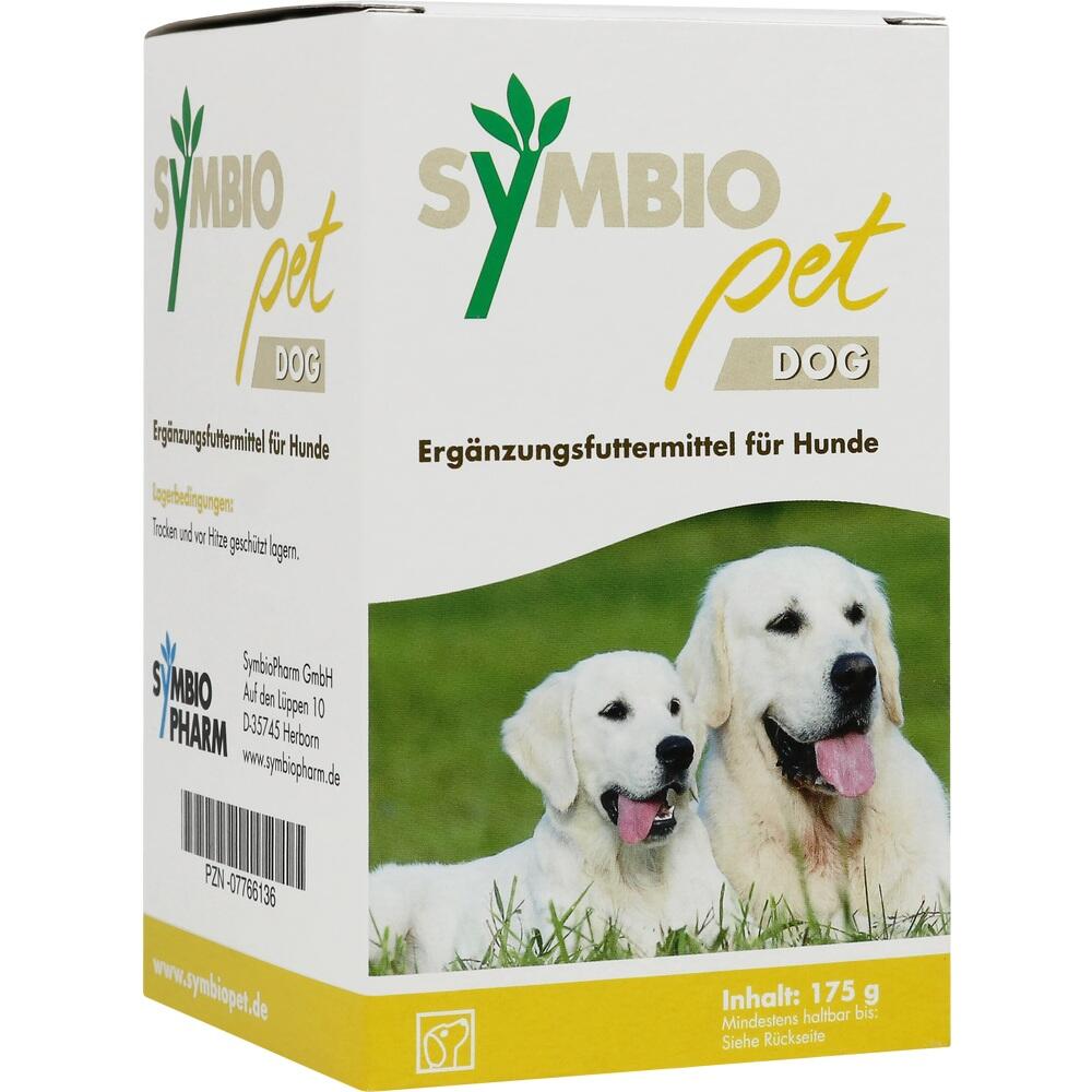 Zwei weiße Hunde mit rosa Zungen sind auf einer grün-weißen Verpackung abgebildet.